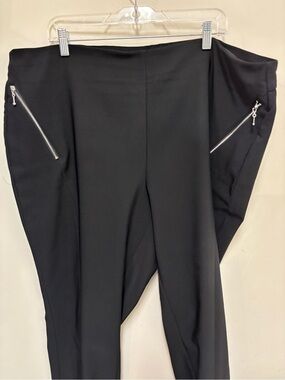 INC International Concepts Black Ponte Straight-Leg Pants with Silver Zippers